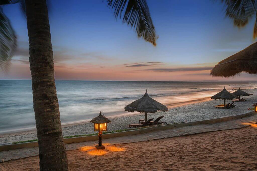 Beach view of the ocean resort in the evening